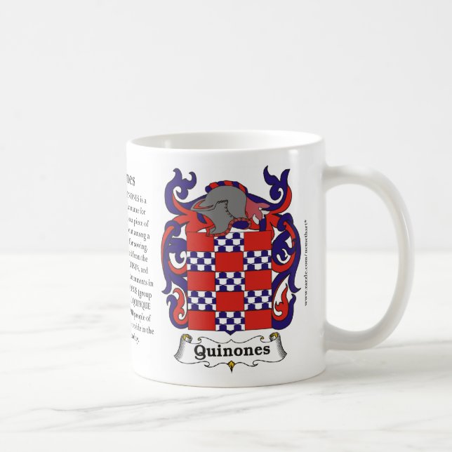 Quinones, Origin, Meaning and the Crest on a mug (Right)