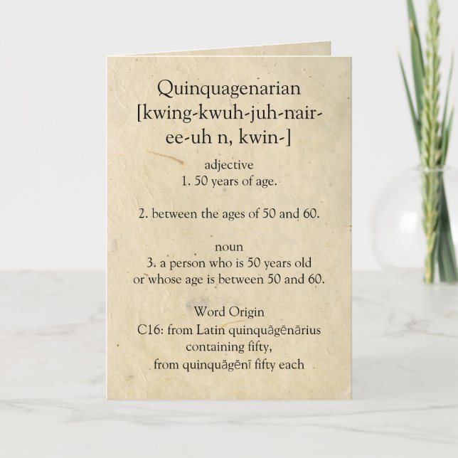 Quinquagenarian Dictionary Meaning Happy 50th Card (Front)