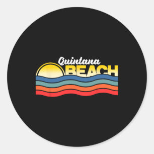 Quintana Beach Texas Retro Vintage Surfer Souvenir Classic Round Sticker