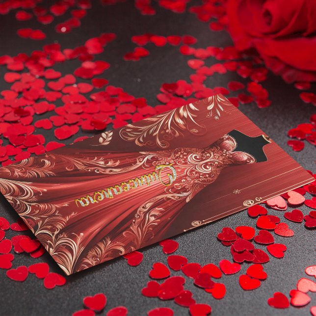 Quintencera Glam Red Dress Birthday Party Invite (Creator Uploaded)