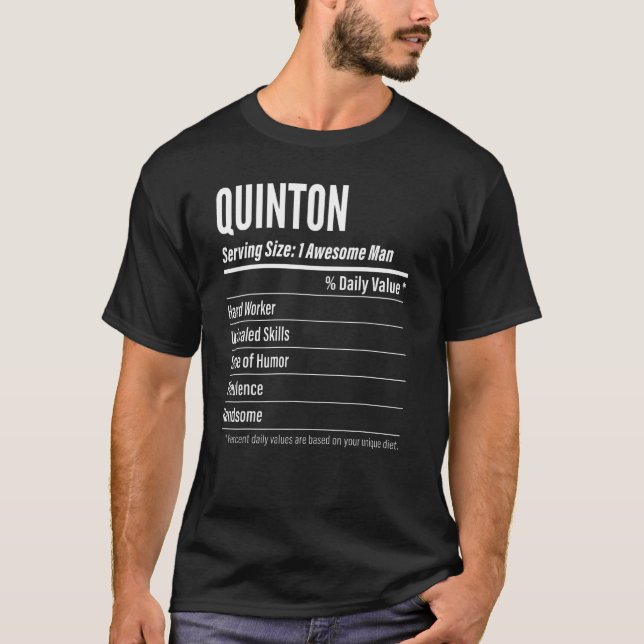 Quinton Serving Size Nutrition Label Calories T-Shirt (Front)