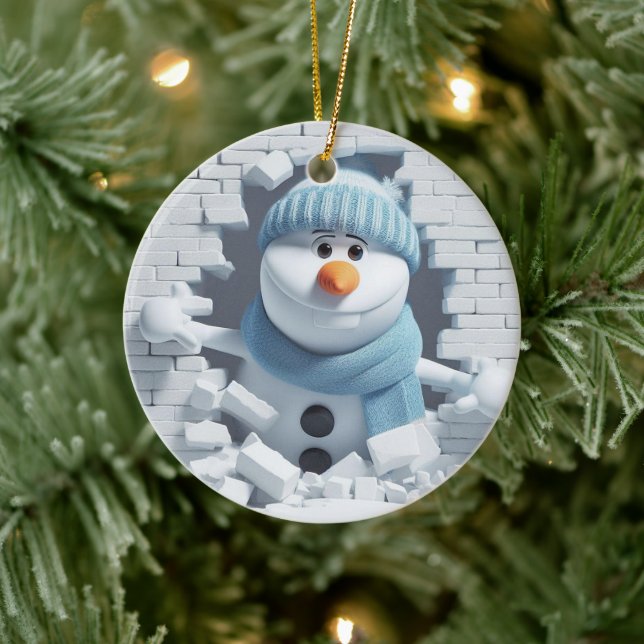Quirky 3D Buck-Tooth Snowman Ceramic Tree Decoration (Tree)