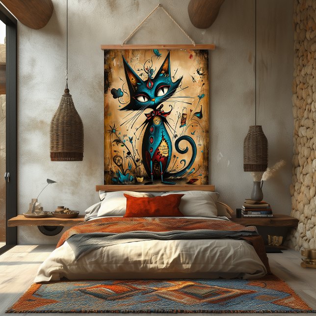 Quirky Abstract Cat Character Art Hanging Tapestry (Creator Uploaded)