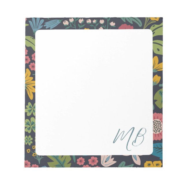 Quirky Abstract Floral Pattern Monogram Notepad (Front)