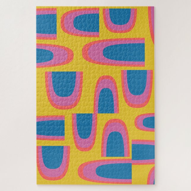 Quirky Abstract Geometric Shapes in Bright Yellow Jigsaw Puzzle (Vertical)