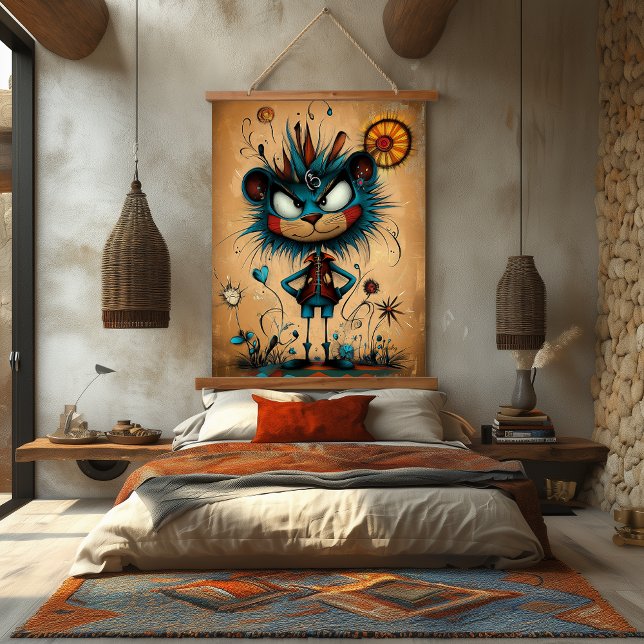 Quirky Abstract Lion Character Art Hanging Tapestry (Creator Uploaded)