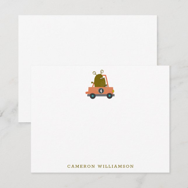 Quirky Alien Racing Car Personalised Stationery Thank You Card (Front/Back)