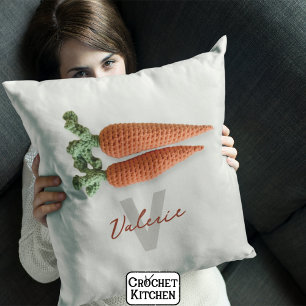 Quirky Amigurumi Minimalist Crochet Carrots Name Cushion