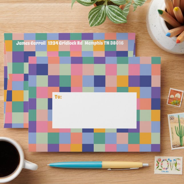 Quirky and Fun Colourful Chequerboard Grid Envelope (Desk)