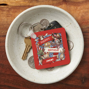 Quirky Animal Fans Personalised Birthday Cartoon Key Ring