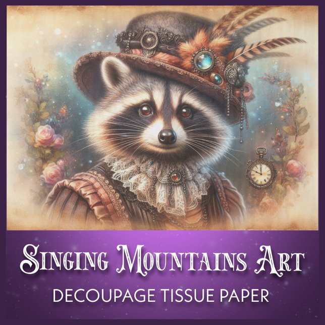 Quirky Antique Vintage Steampunk Racoon Decoupage Tissue Paper (Creator Uploaded)