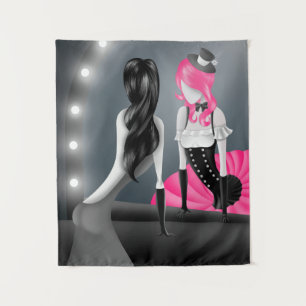 Quirky Ballerina & Dancer refection Pink Tapestry