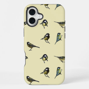 Quirky Bird Pattern Beige iPhone 16 Plus Case
