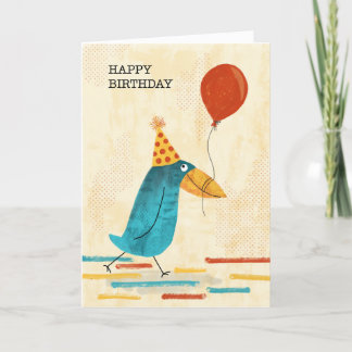 Quirky Bird with Party Hat and Balloon Birthday Thank You Card