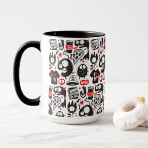 Quirky Black and Red Monster Doodles Mug