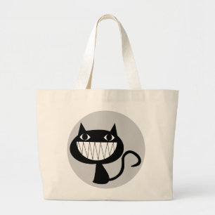 QUIRKY BLACK AND WHITE CAT ILLUSTRATION LARGE TOTE BAG