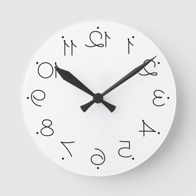 Quirky Black and White With Large Reversed Numbers Round Clock (Front)