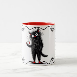 Quirky Black Cat Mug   Whimsical Coffee Lover Gift