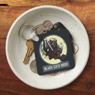 Quirky Black Cat Ninja Alternative Animal Artwork Key Ring