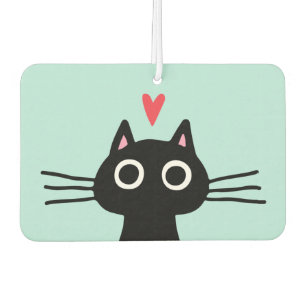 Quirky Black Cat with Heart Car Air Freshener