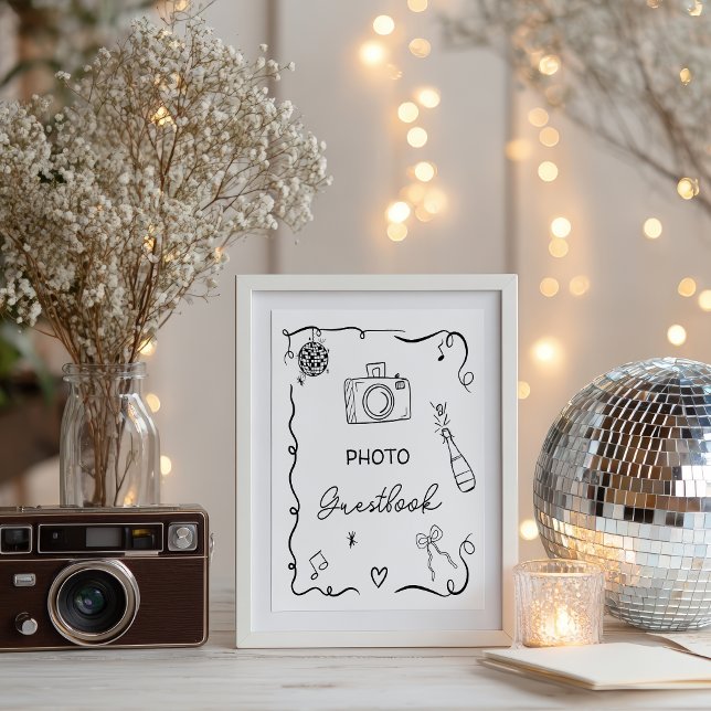 Quirky black Hand Drawn Guestbook Wedding (Quirky black Hand Drawn Guestbook Wedding Poster)