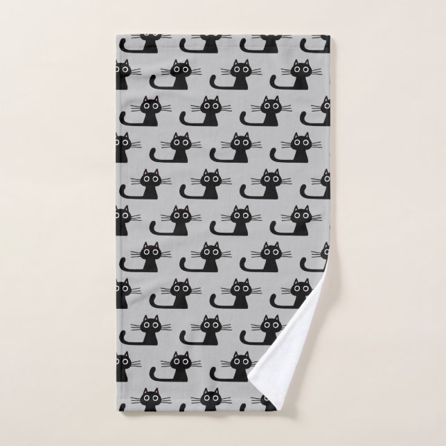 Quirky Black Kitty Cat | Fun Patterned Hand Towel (Hand Towel)