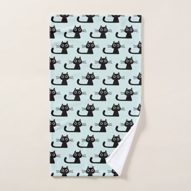 Quirky Black Kitty Cat | Fun Patterned Hand Towel (Hand Towel)