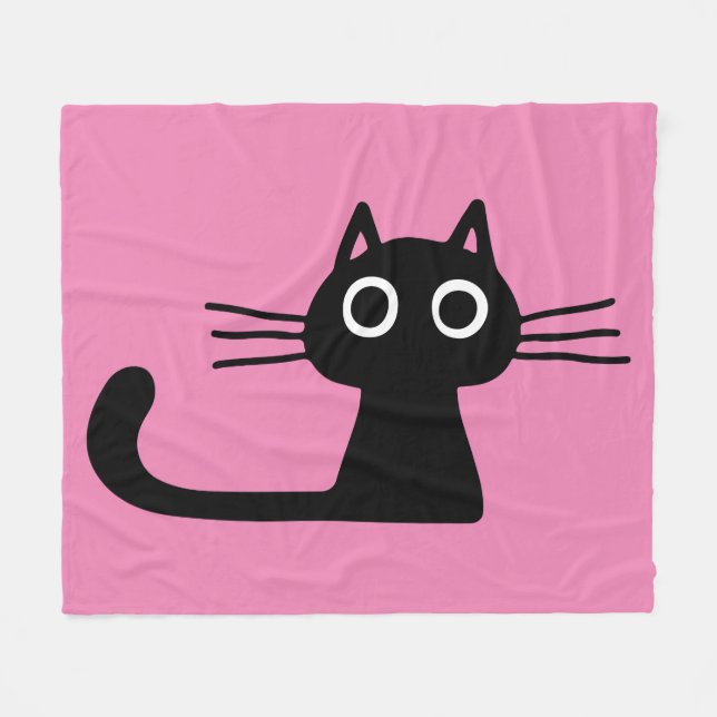 Quirky Black Kitty Cat Purrfect Pink Fleece Blanket (Front (Horizontal))