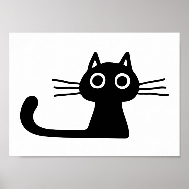 Quirky Black Kitty Cat | Whimsical Black and White Poster (Front)