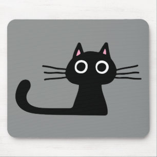 Quirky Black Kitty Cat with Long Whiskers Mouse Mat