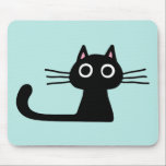 Quirky Black Kitty Cat with Long Whiskers Mouse Mat<br><div class="desc">Refresh your work space with a new mousepad and this funny cat design. Whimsical black cat with big wide eyes and long tail. Makes a purr-fect gift for cat lovers! Check out Jenn’s Doodle World for even more pet lover's art and cool gifts featuring this quirky black kitty.</div>