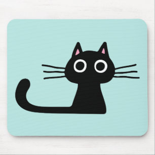 Quirky Black Kitty Cat with Long Whiskers Mouse Mat