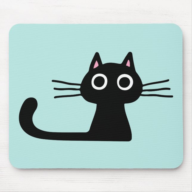 Quirky Black Kitty Cat with Long Whiskers Mouse Mat (Front)
