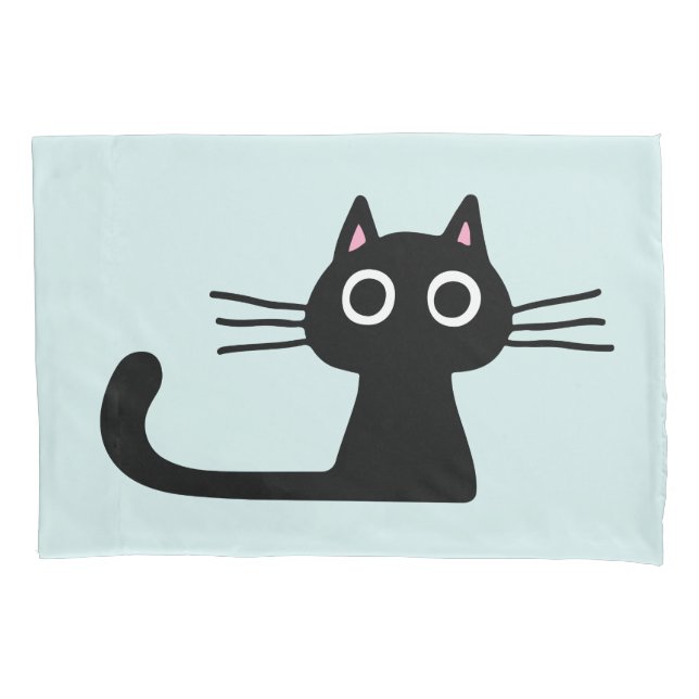 Quirky Black Kitty Cat with Long Whiskers Pillowcase (Front)