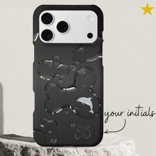 Quirky Black Metal Water Drops Dolphin Monogram