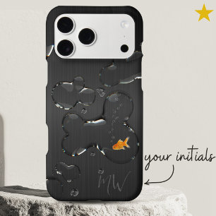 Quirky Black Metal Water Drops Goldfish Monogram
