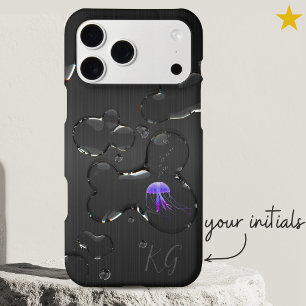 Quirky Black Metal Water Drops Jellyfish Monogram