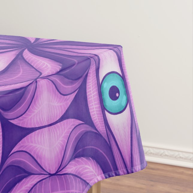 Quirky Blue Eyes In Mystical Purple Pattern Tablecloth (In Situ)