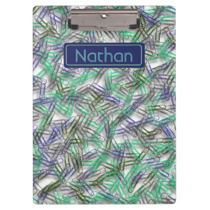 Quirky Blue Green Paperclips Personalised Clipboard