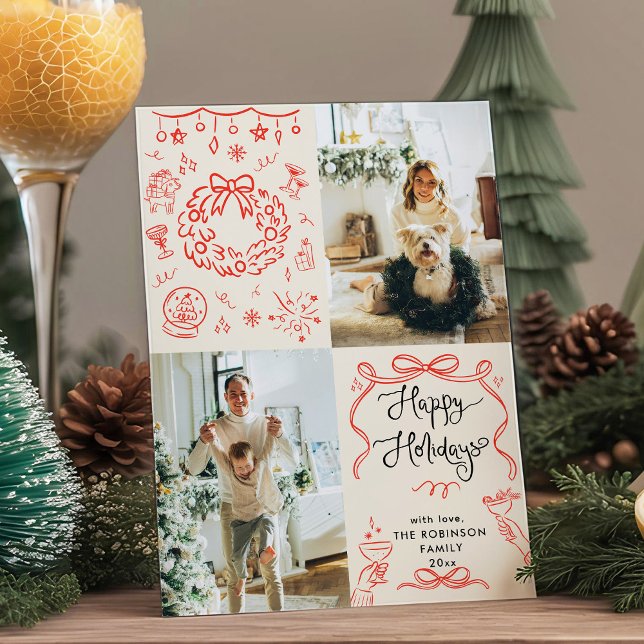 Quirky Boho Hand Drawn Bows Merry Christmas Photo Holiday Card (Creator Uploaded)