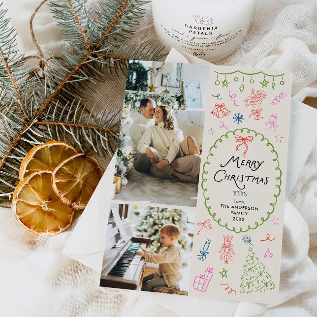 Quirky Boho Hand Drawn Merry Christmas 2 Photo  Holiday Card (Creator Uploaded)