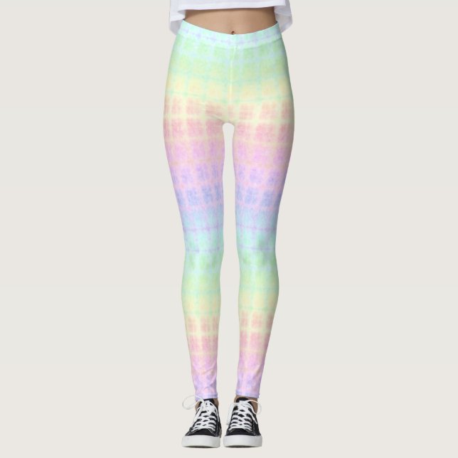 Quirky Boho Kawaii Cute Funky Pastel Rainbow Plaid Leggings (Front)