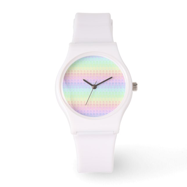 Quirky Boho Kawaii Cute Funky Pastel Rainbow Plaid Watch (Front)