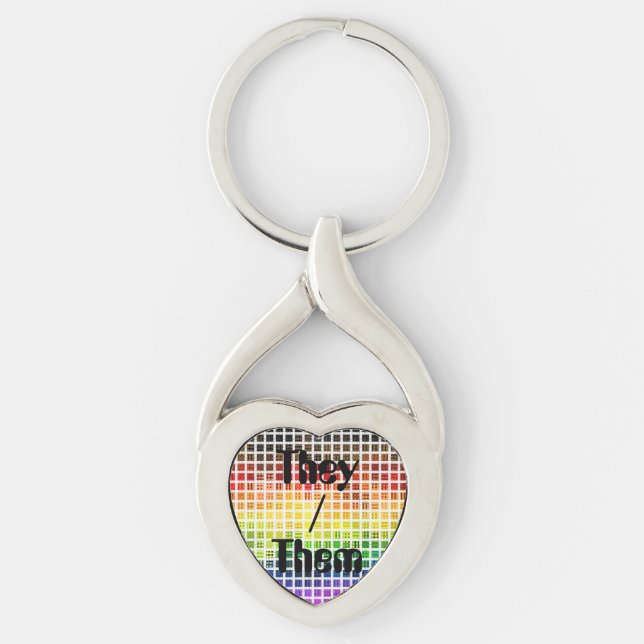 Quirky Boho Plaid Colourful Gay Rainbow Pride Flag Key Ring (Front)