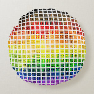 Quirky Boho Plaid Colourful Gay Rainbow Pride Flag Round Cushion