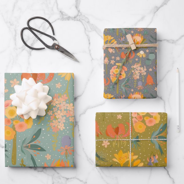 Quirky Botanicals 3 pack Gift Wrap (Front)