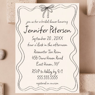 Quirky Bow Hand Drawn Doodle Sketch Bridal Shower Invitation
