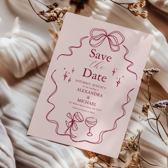 Quirky Bow Handwritten Wedding Save The Date (Creator Uploaded)