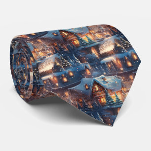 Quirky Brown and Blue Gingerbread House Pattern Tie