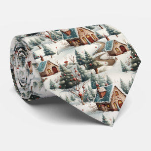 Quirky Brown and Blue Gingerbread House Pattern Tie